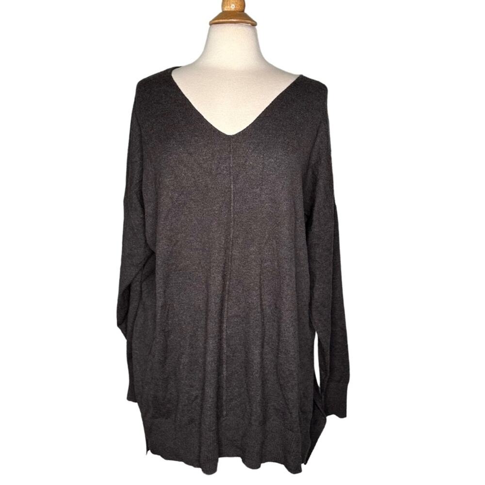 Zenana Charcoal Super Soft Deep V Neck Slouchy Comfy Sweater Oversized Cozy EE10